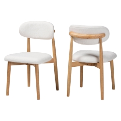 Baxton Studio Wattsu Boucle Upholstered Dining Chair Set of 2- Mid-Century Modern Side Chair with Solid Wood Frame and Rounded Backrest, Natural and White